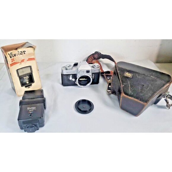 Leitz Wetzlar LeicaFlex Silver Chrome 35mm SLR Camera With Flash & Leather Case - Picture 1 of 16